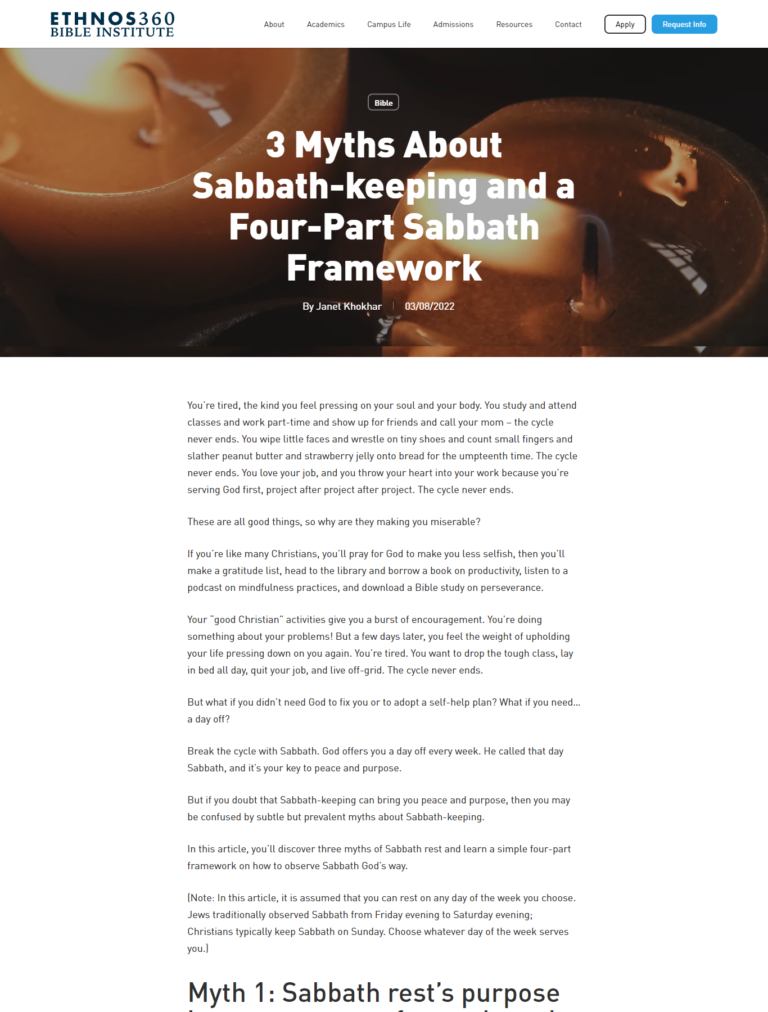 partial screenshot of article on 3 myths about Sabbath-keeping