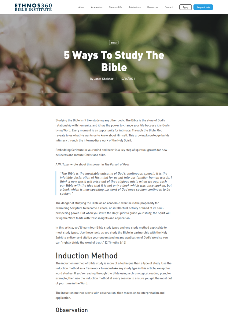 partial screenshot of article on 5 ways to study the Bible