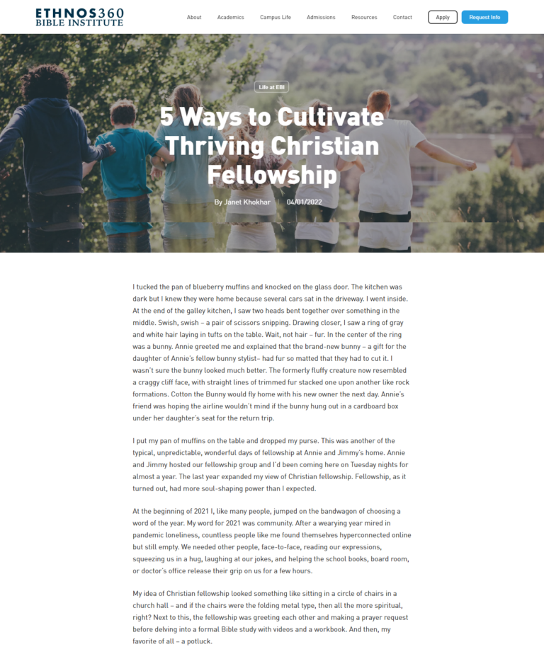 partial screenshot of an article about how to create a thriving Christian fellowship