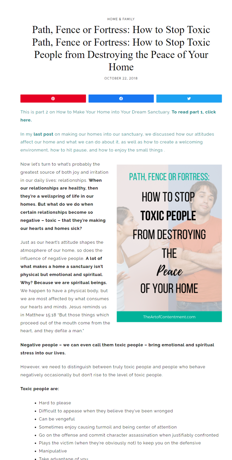 partial screenshot of an article on how to stop toxic people from destroying the peace of your home